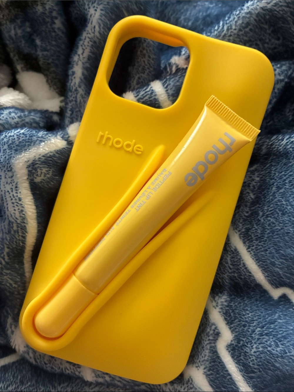 RHODE Yellow Silicone Phone Case with Matching Yellow Lip Tube